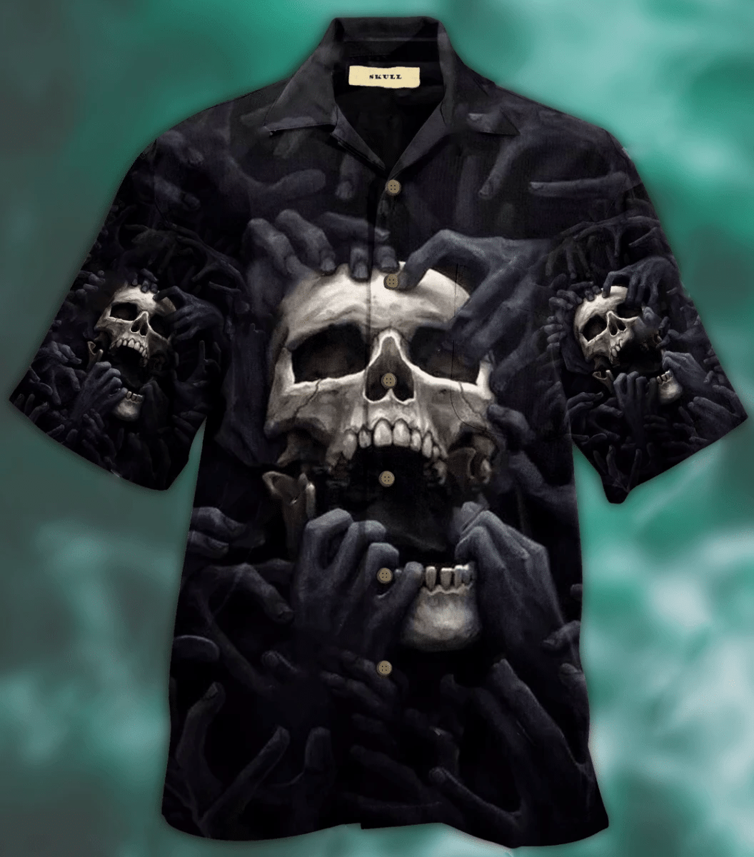Scary Skull In The Darkness Gothic Unisex Hawaiian Aloha Shirts H