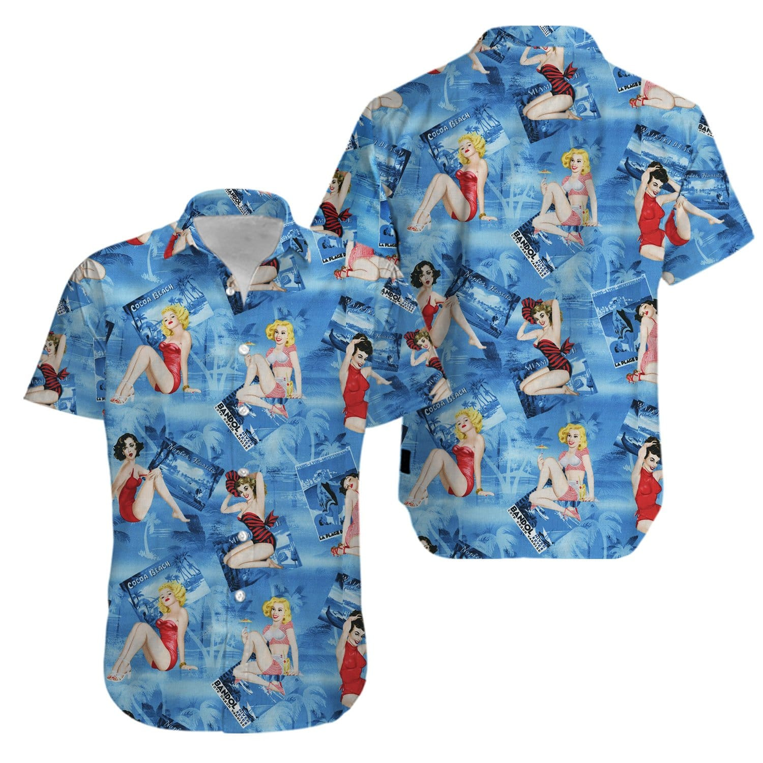 Sexy Girl Beach Babes Blue Hawaiian Shirts Kv