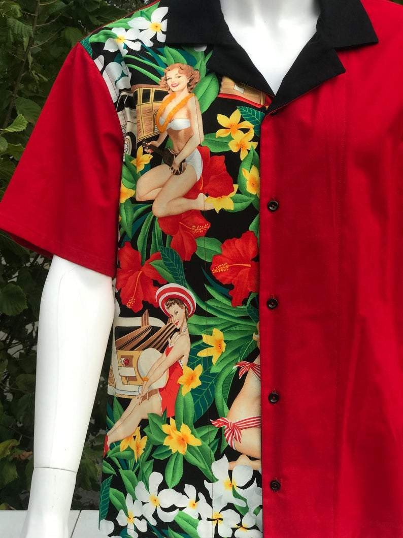 Sexy Girl Black  Red Hawaiian Shirts Kv