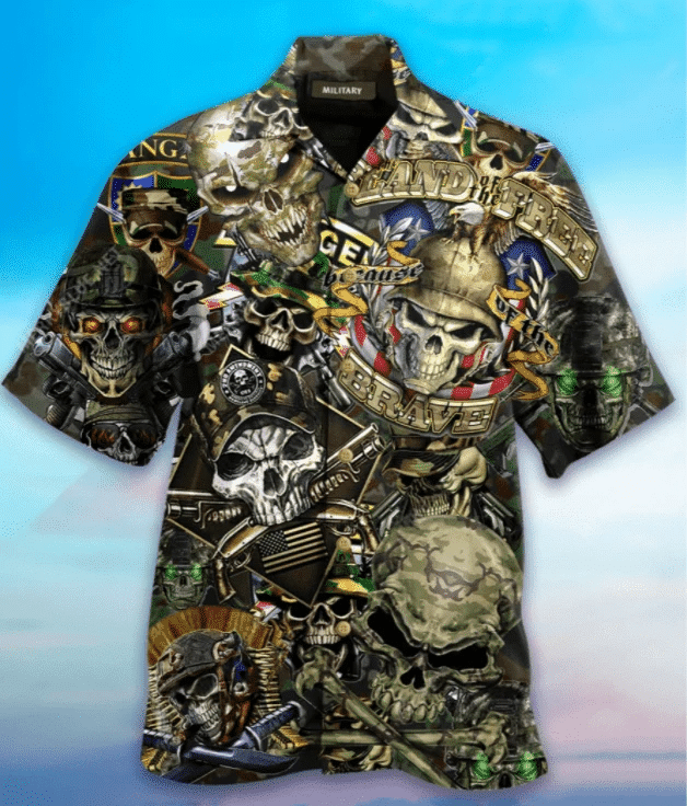 Skull Land Of The Free Unisex Hawaiian Aloha Shirts Va
