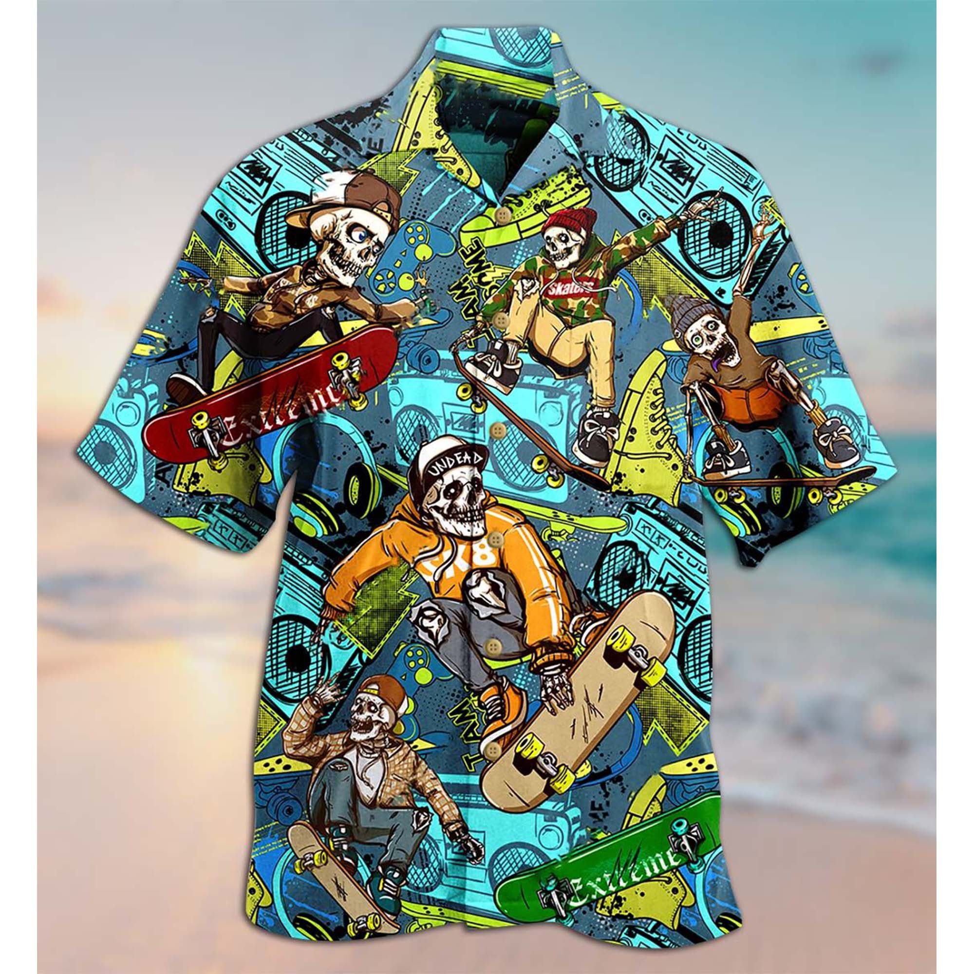 Skull Loves Skate Everyday Hawaiian Aloha Shirts Dh