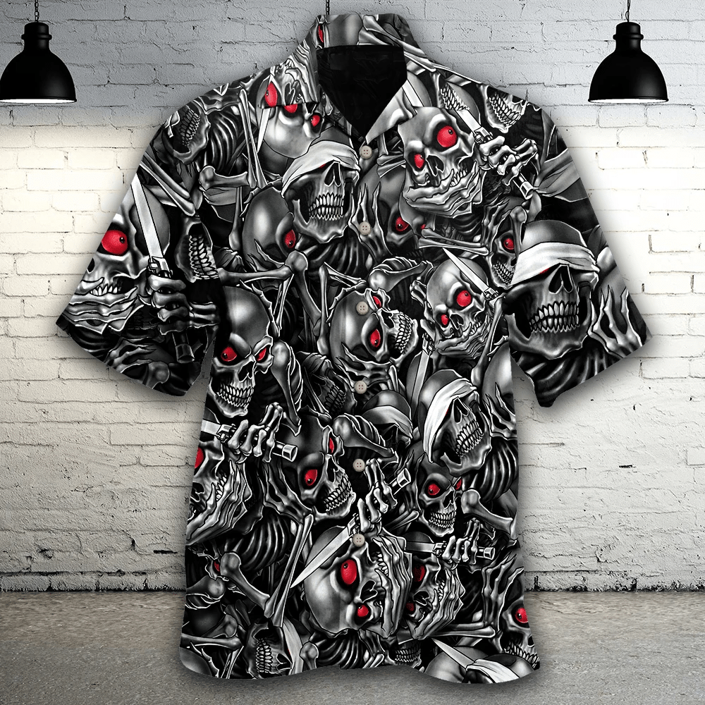 Skull With Red Eyes Hawaiian Aloha Shirts Dh