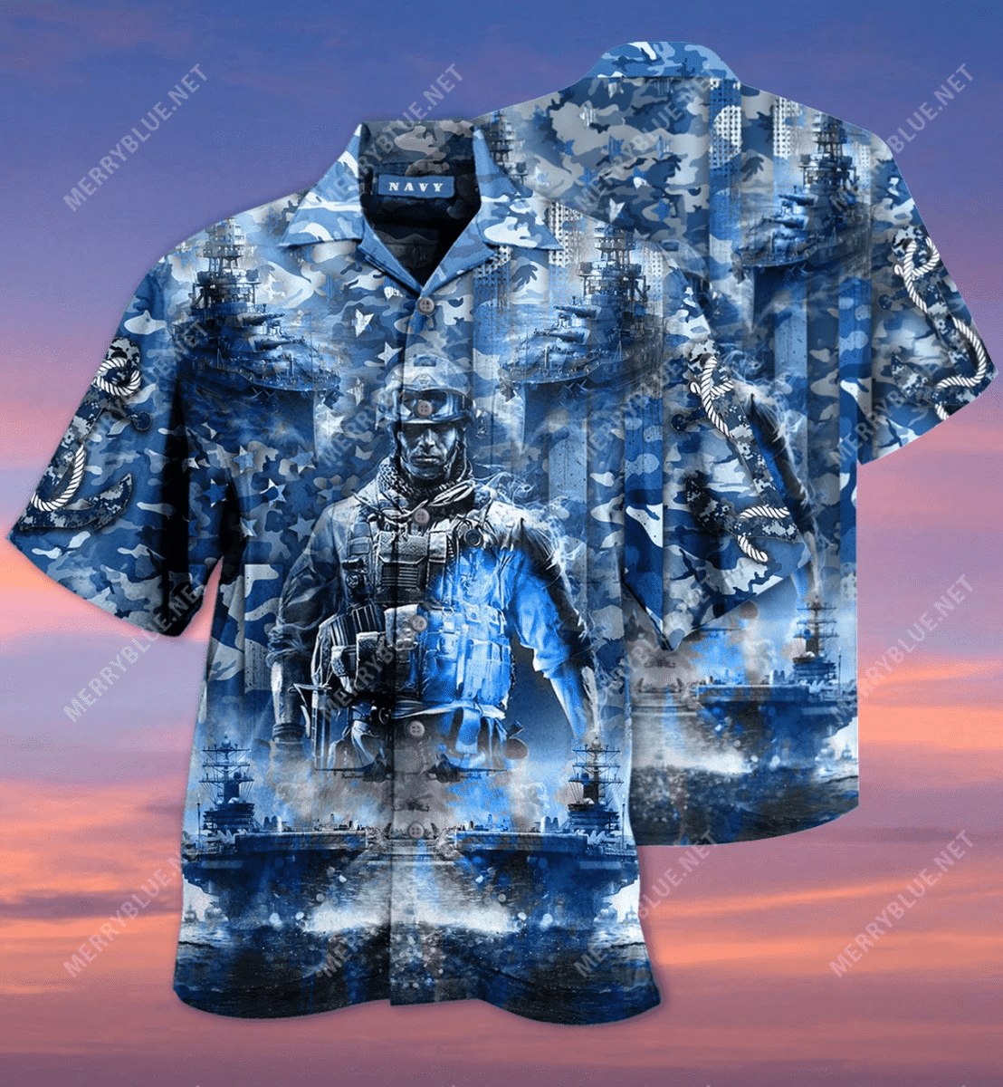 Soldier Veteran Navy Camo Hawaiian Aloha Shirts V