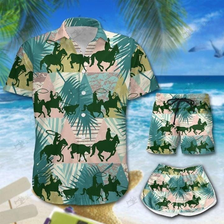 Team Roping Hawaiian Aloha Shirts Or Beach Women Shorts Dh