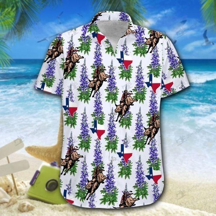 Texas Flag Team Roping Flower Hawaiian Aloha Shirts Kv