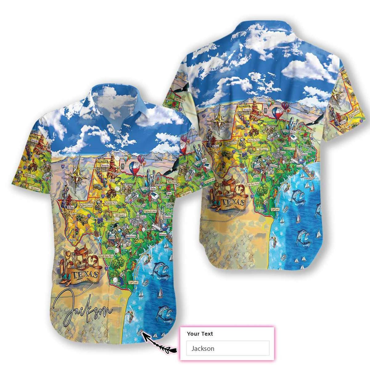 Texas Travel Custom Name Hawaiian Aloha Shirt Va