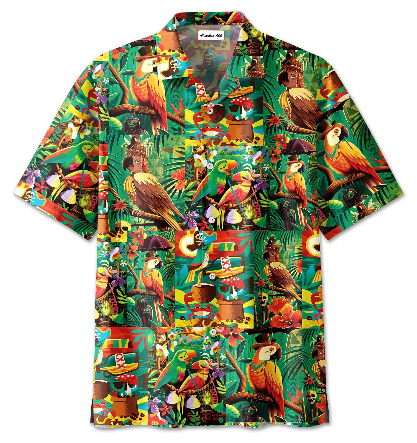 Tiki Tiki Parrot Art Unisex Hawaiian Aloha Shirts 28721Dh