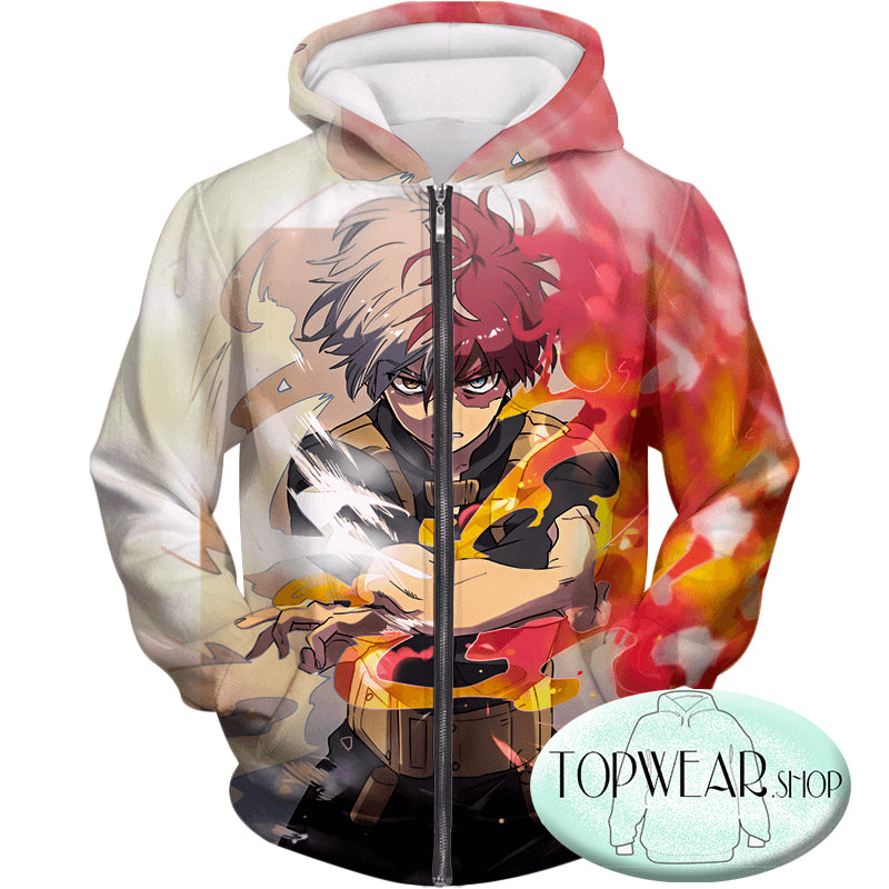 My Hero Academia Hoodies - Shoto Todoroki Half Cold Half Hot Hero Action Zip Up Hoodie