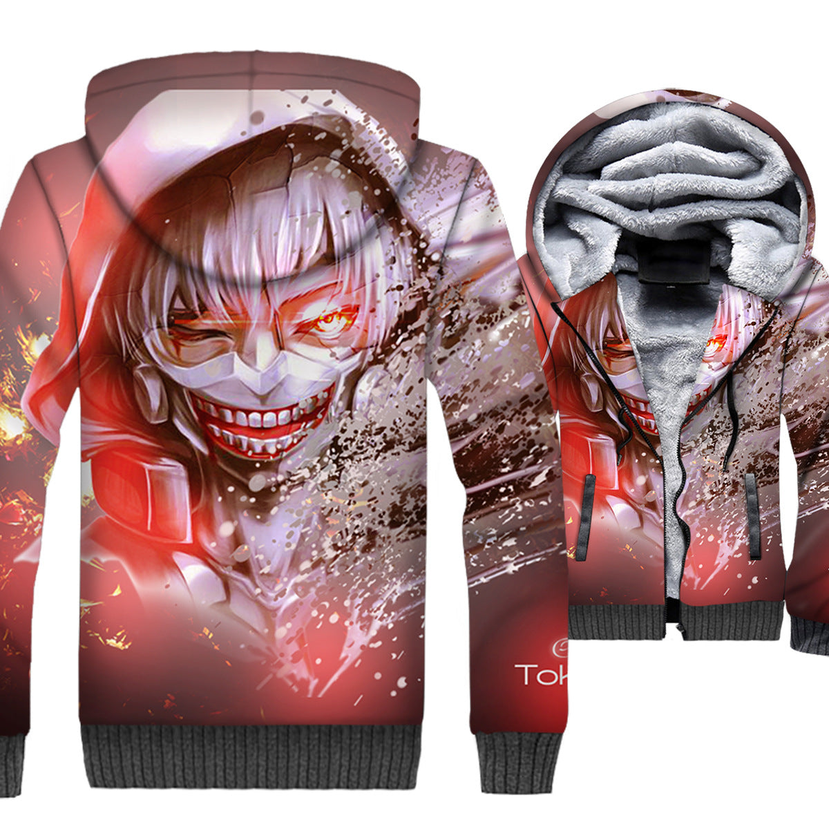 Tokyo Ghoul Jackets - Tokyo Ghoul Anime Series Kaneki Ken Poster Super Cool Red 3D Fleece Jacket