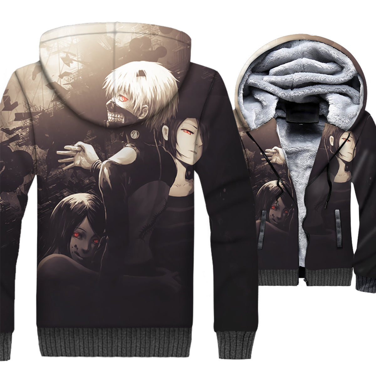 Tokyo Ghoul Jackets - Tokyo Ghoul Series Kaneki Ken and Kirishima Tōka Super Cool 3D Fleece Jacket