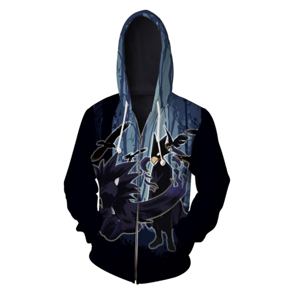 Unisex My Hero Academia Hoodies Tokoyami Fumikage Printed Zip Up Jacket Sweatshirt