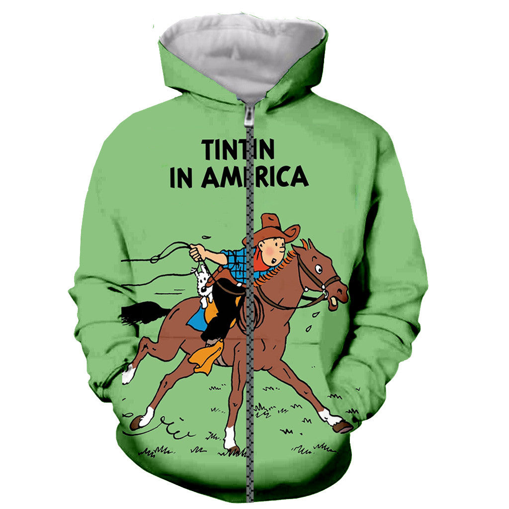 3D Printed Cartoon The Adventures of Tintin Zip Up Hoodies