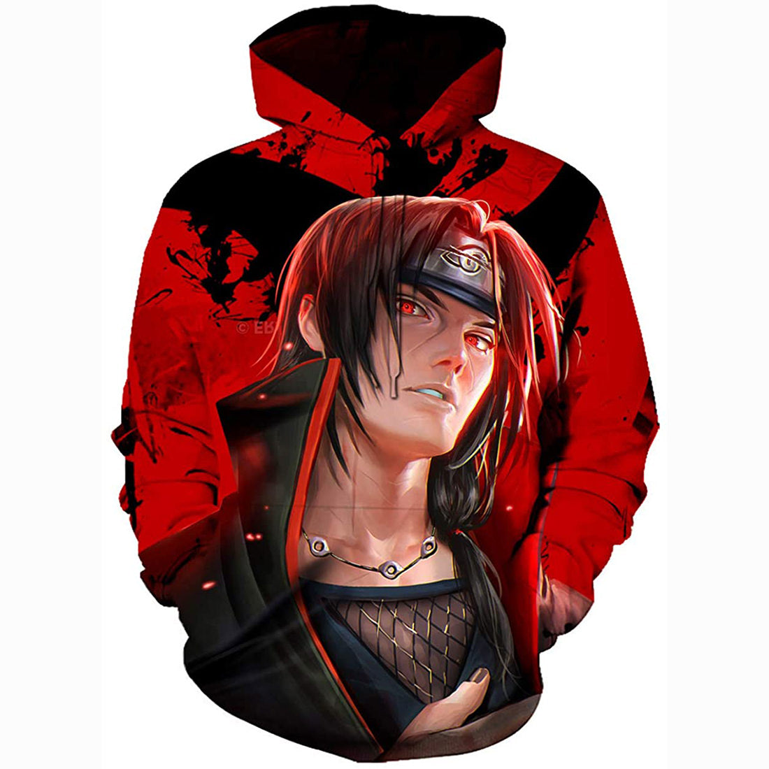 Anime Naruto Hoodies Red 3D Print Pattern Pullover Hoodie