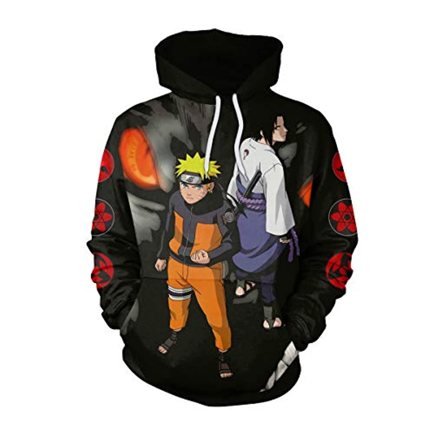 Anime Naruto Hoodies Uchiha Sasuke Uzumaki Naruto Black 3D Print Pullover Hoodie