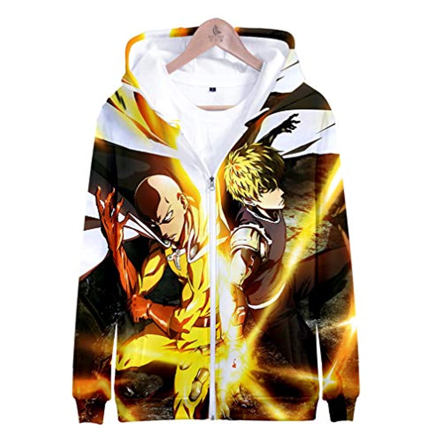 Anime One Punch Man Zip Up Hoodies - Saitama Genos 3D Print Golden Zip Hoodie