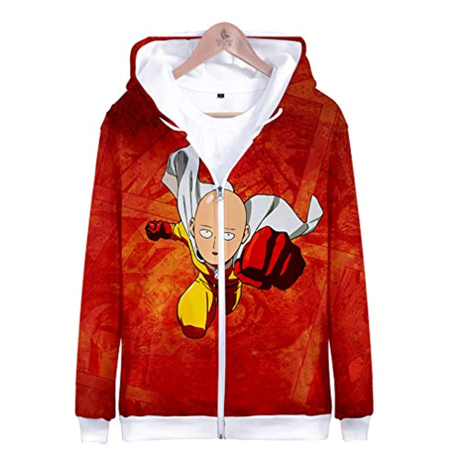 Anime One Punch Man Zip Up Hoodies - Saitama Red 3D Print Zip Hoodie