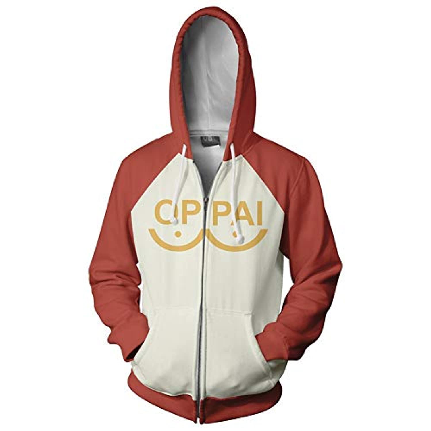 Anime One Punch Man Zip Up Hoodies - Saitama White Orange Zip Hoodie