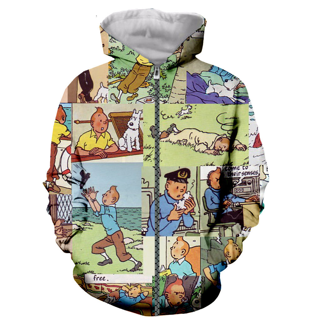 Cartoon 3D Printed The Adventures of Tintin Zipper Hoodies