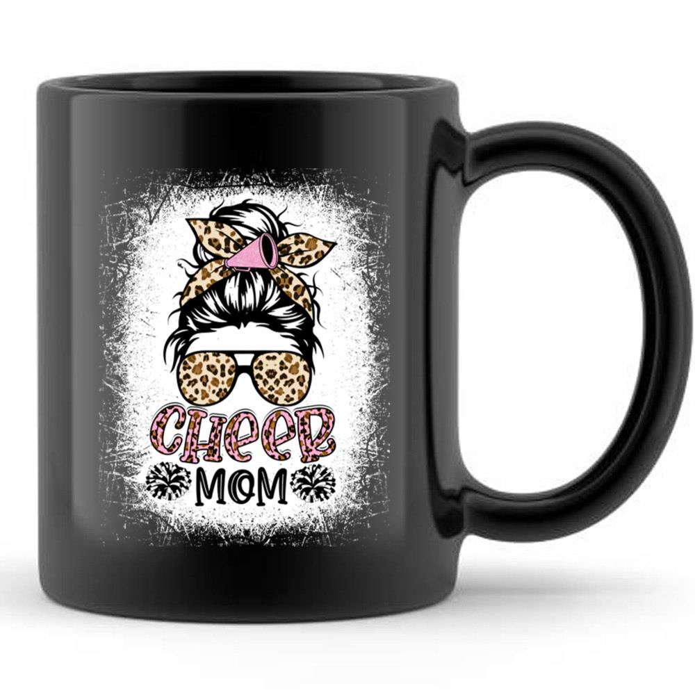 Cheer Mom Leopard Messy Bun Cheerleader Funny Mothers Day T-Shirt