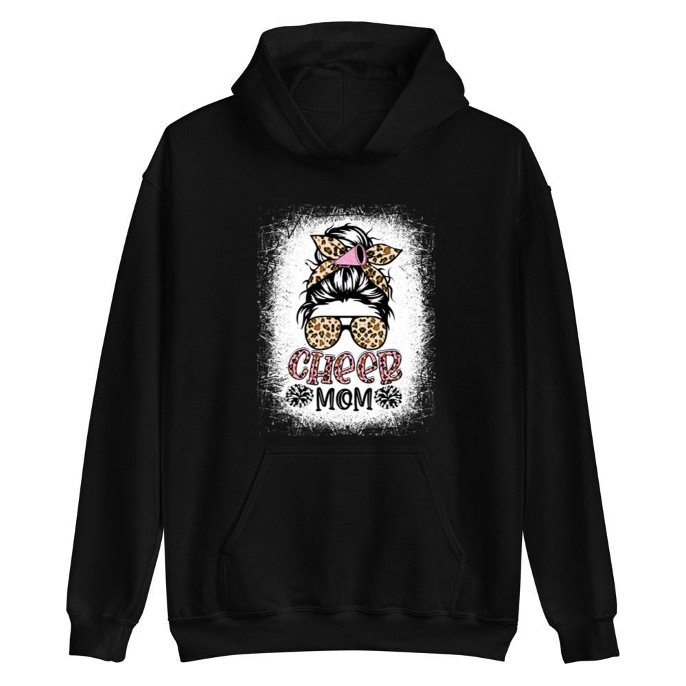 Cheer Mom Leopard Messy Bun Cheerleader Funny Mothers Day T-Shirt