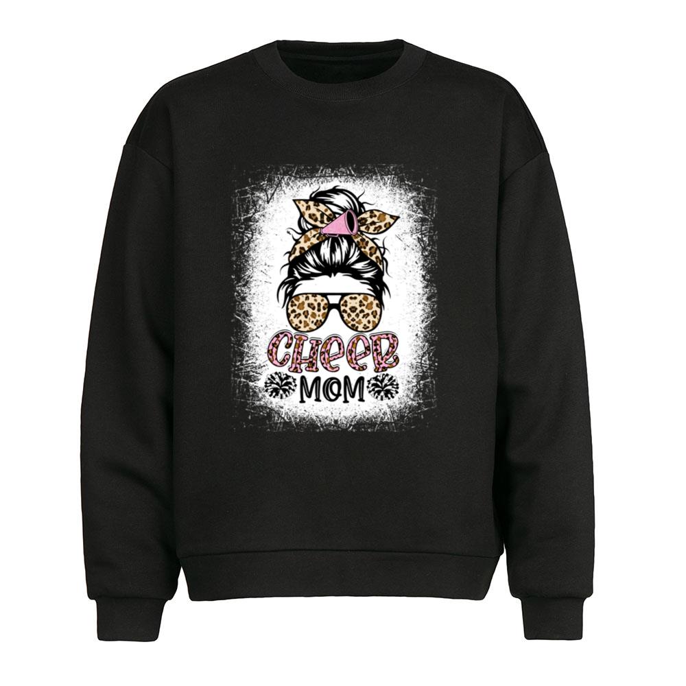 Cheer Mom Leopard Messy Bun Cheerleader Funny Mothers Day T-Shirt