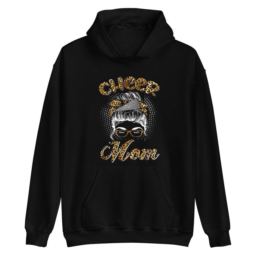 Cheer Mom Messy Hair Bun Leopard Mothers Day T-Shirt