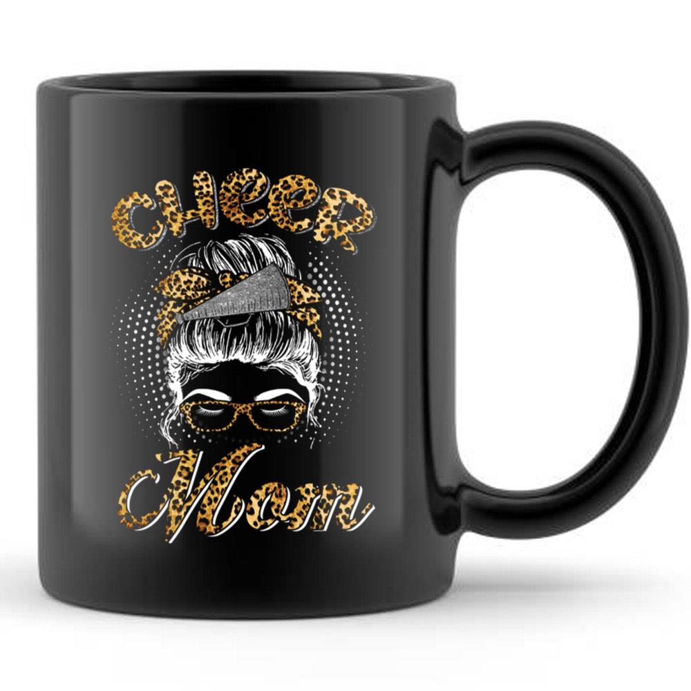 Cheer Mom Messy Hair Bun Leopard Mothers Day T-Shirt