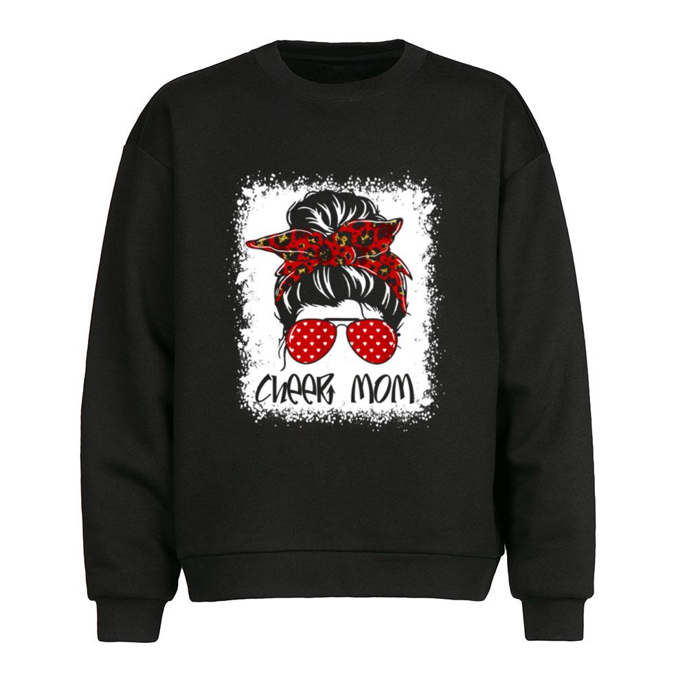 Cheer Mom Proud Cheerleading Bleached Cheer Mom Messy Bun T-Shirt