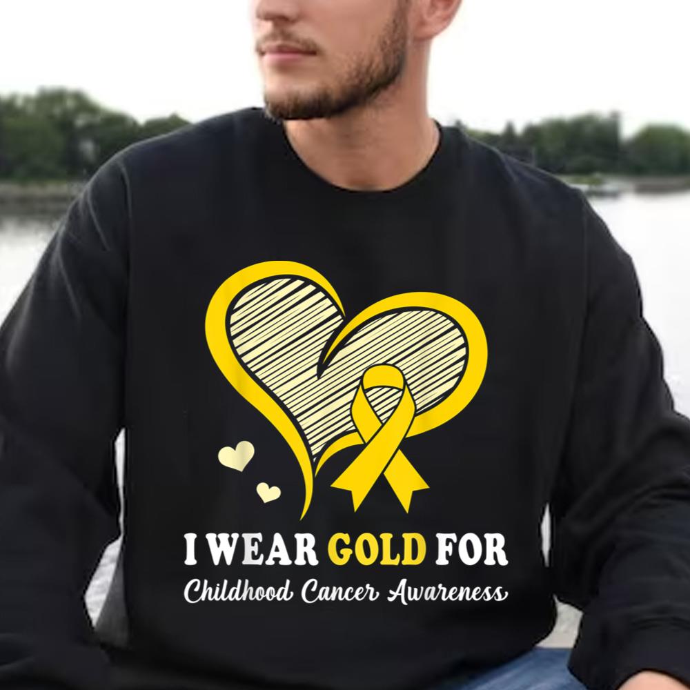 Childhood Cancer Awareness Shirt I Wear Gold For Childhood Cancer Hope and Support Cute Heart