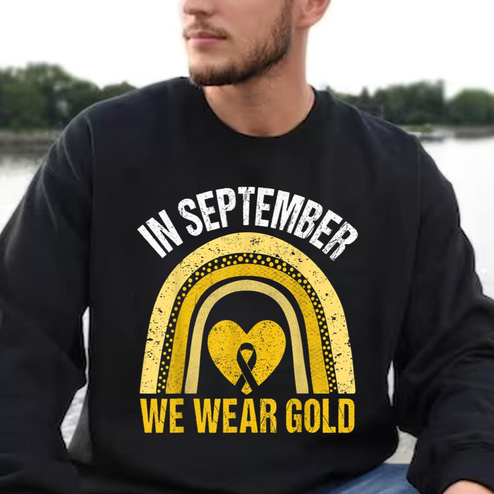 Childhood Cancer Awareness Shirt Rainbow In September We Wear Gold