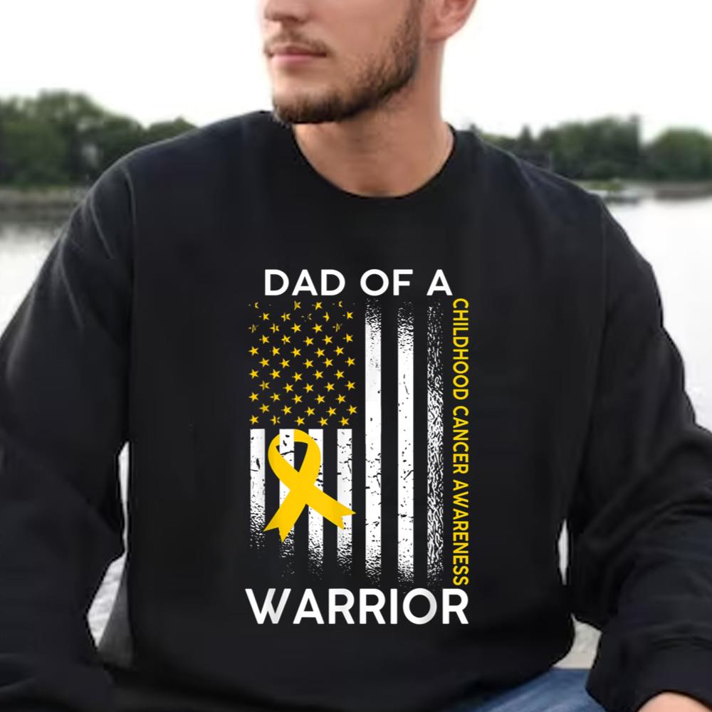 Childhood Cancer Awareness Shirts Dad Of A Warrior Flag Ribbon
