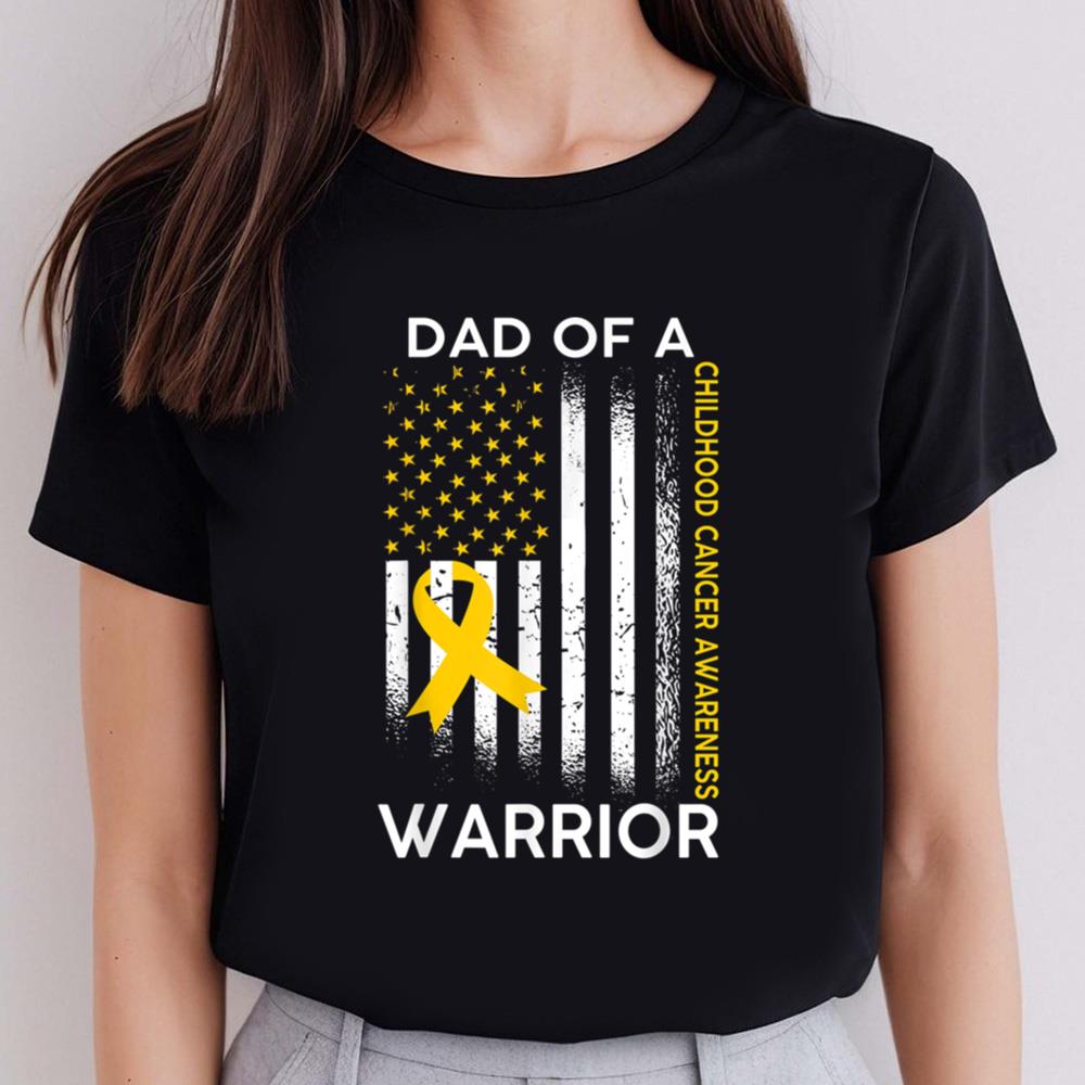 Childhood Cancer Awareness Shirts Dad Of A Warrior Flag Ribbon