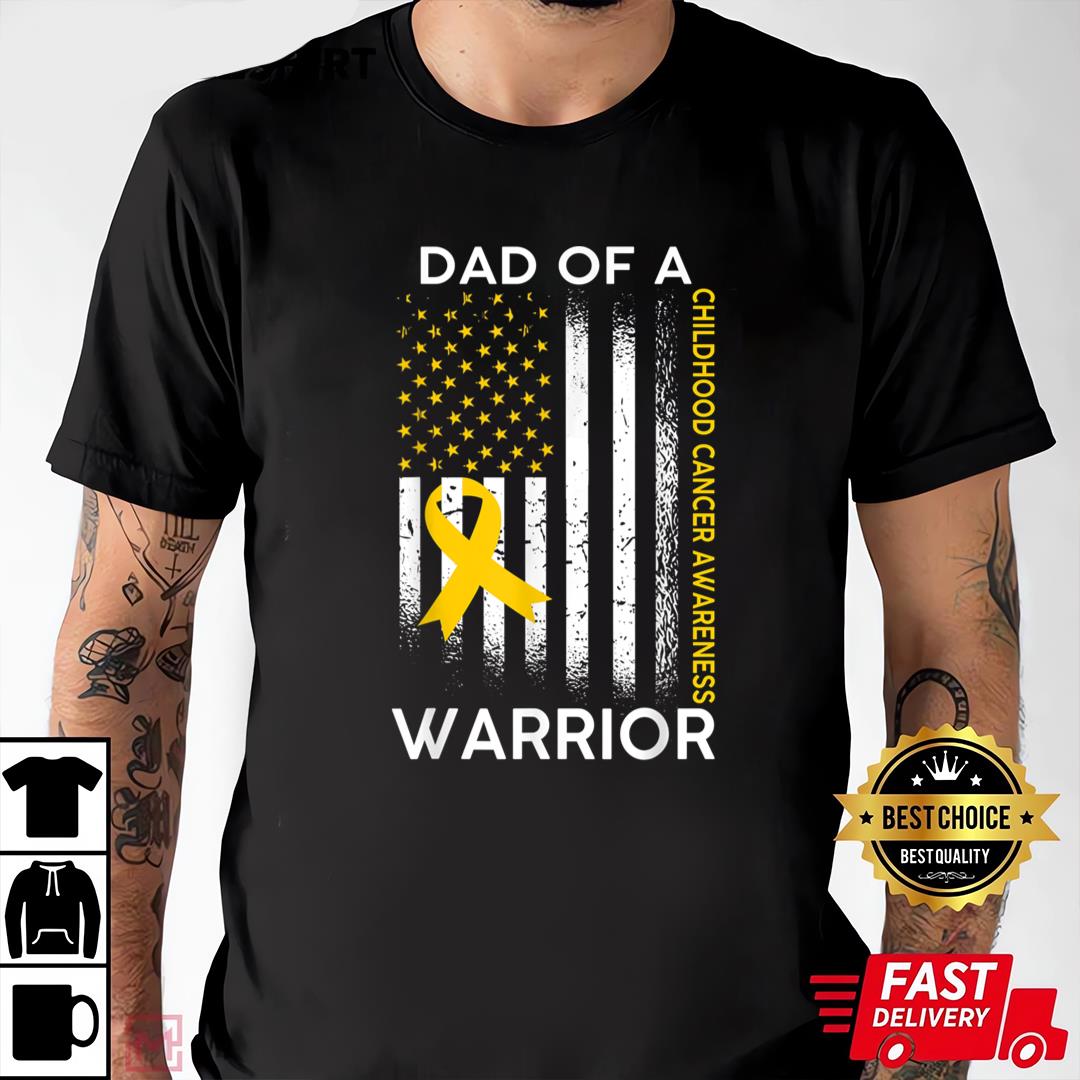 Childhood Cancer Awareness Shirts Dad Of A Warrior Flag Ribbon