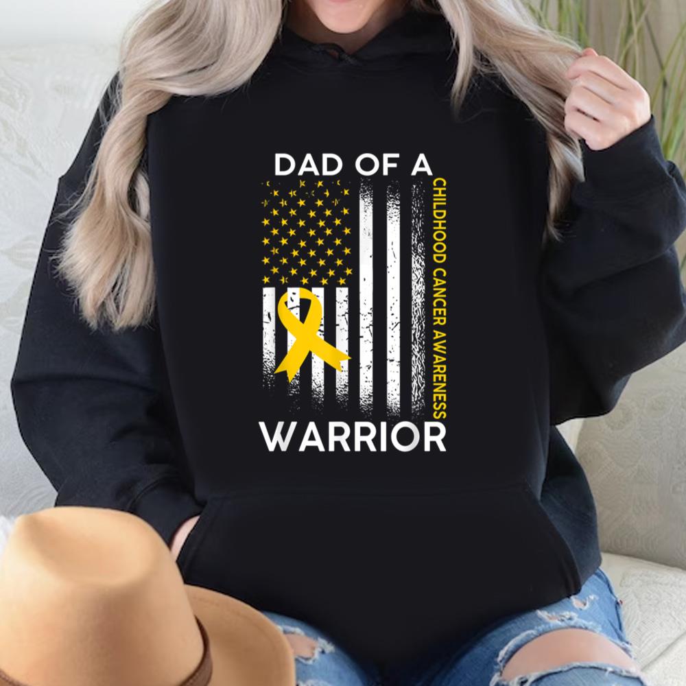 Childhood Cancer Awareness Shirts Dad Of A Warrior Flag Ribbon