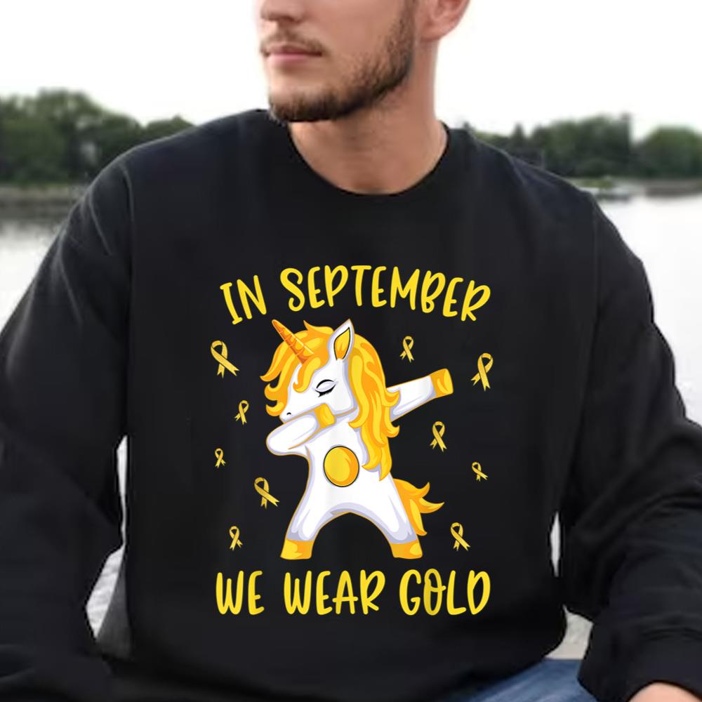 Childhood Cancer Awareness Shirts In September We Wear Gold Unicorn