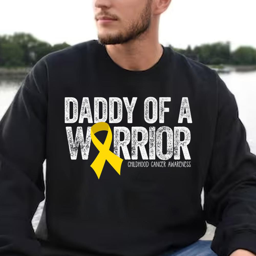 Childhood Cancer Awareness Shirts Mens Daddy of a Warrior Dad Ribbon