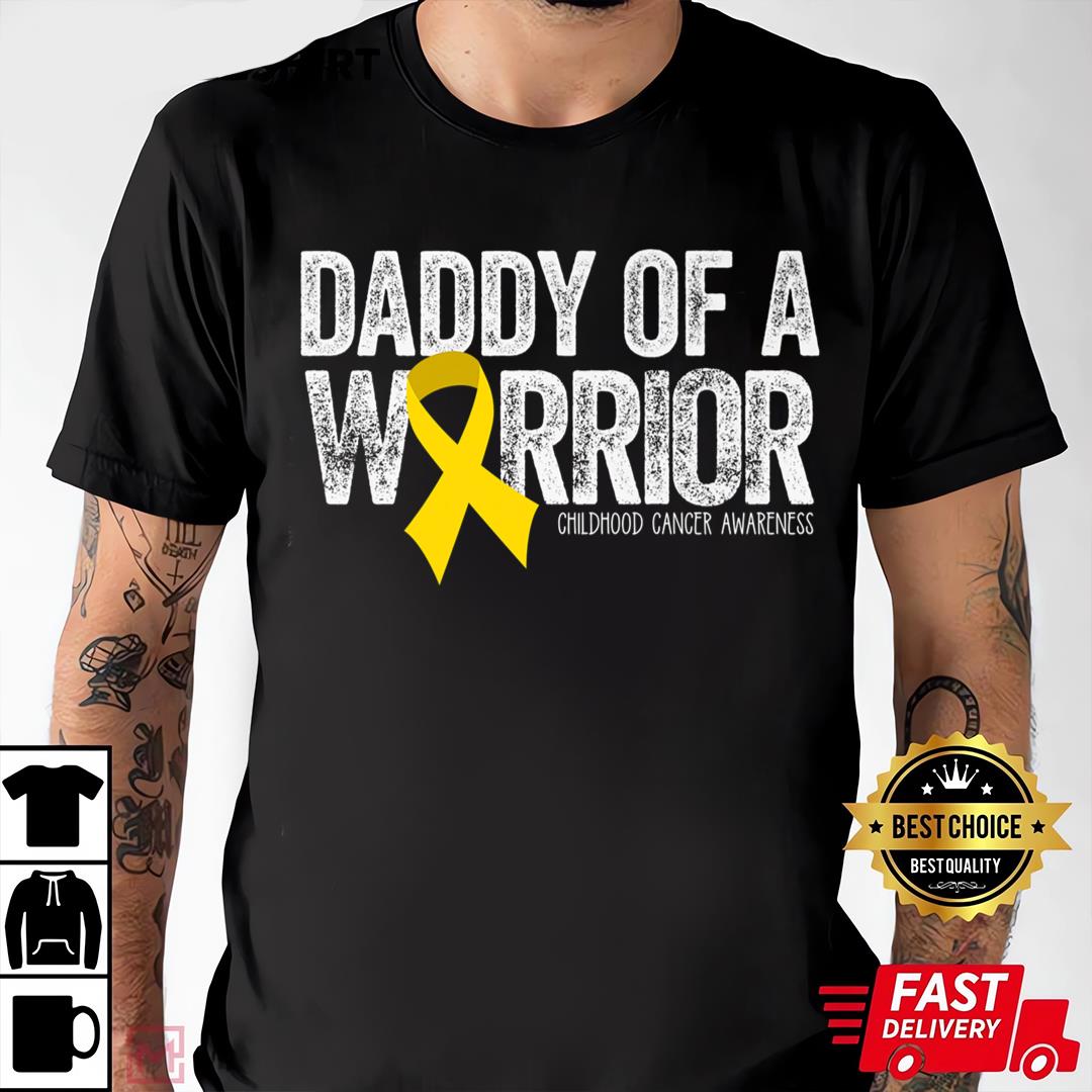 Childhood Cancer Awareness Shirts Mens Daddy of a Warrior Dad Ribbon
