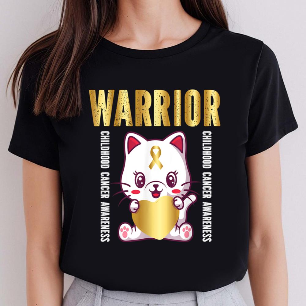 Childhood Cancer Awareness Shirts Warrior Cute Cat