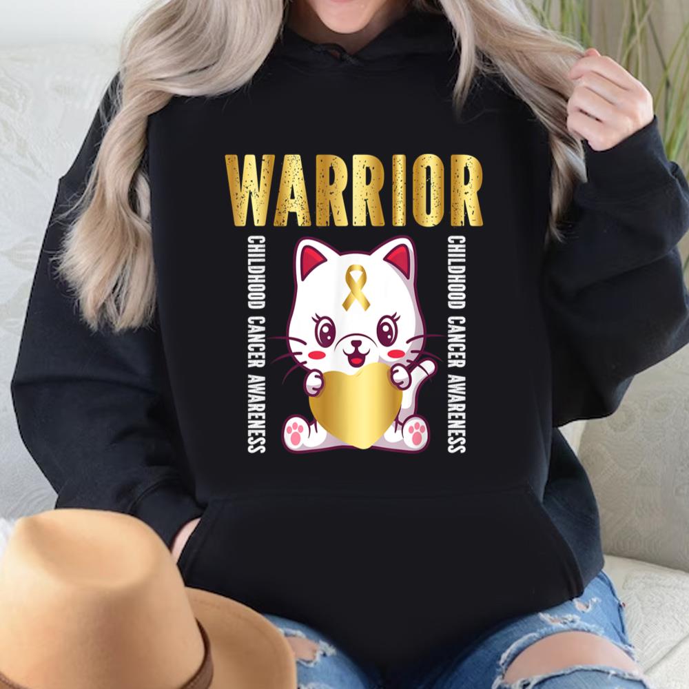 Childhood Cancer Awareness Shirts Warrior Cute Cat