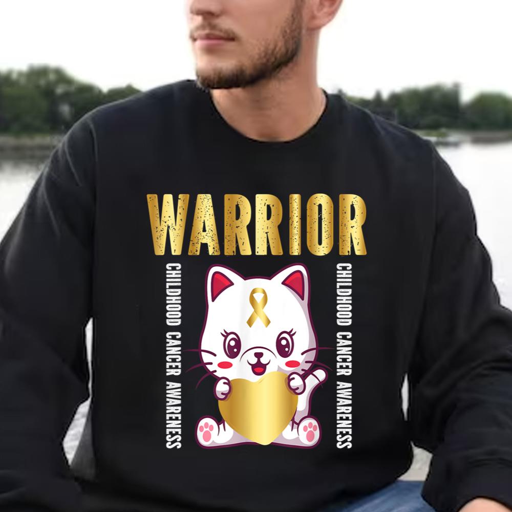 Childhood Cancer Awareness Shirts Warrior Cute Cat