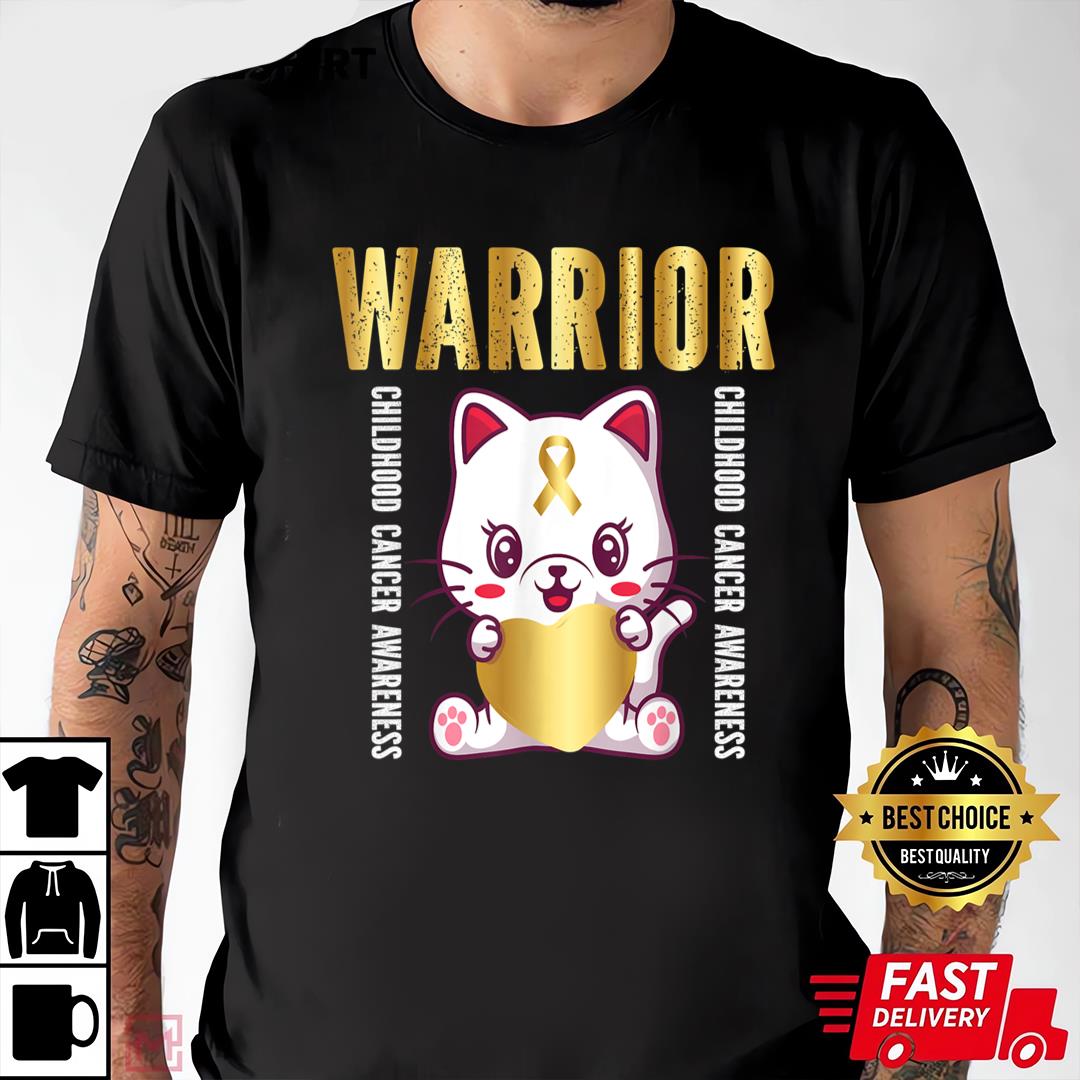 Childhood Cancer Awareness Shirts Warrior Cute Cat