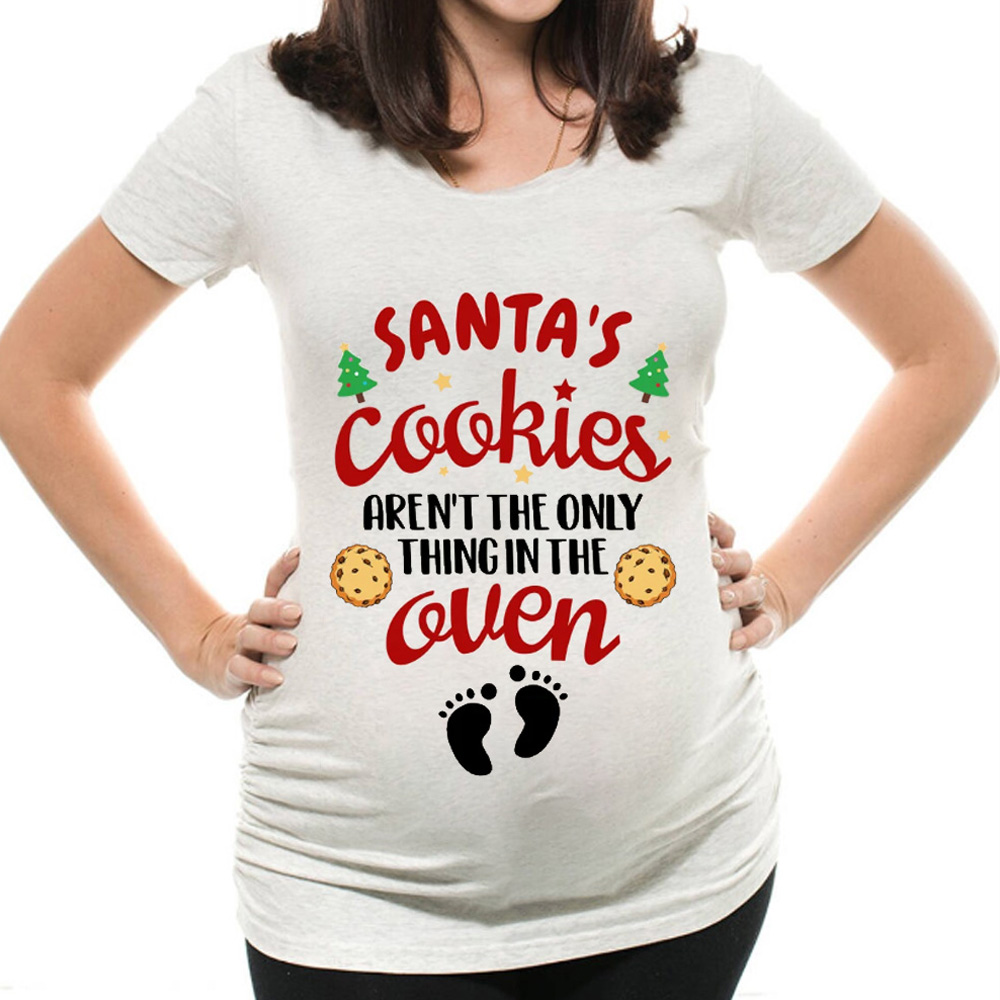 Christmas Maternity Tee shirt Santa Cookie Expecting Mom Funny Christmas Gift