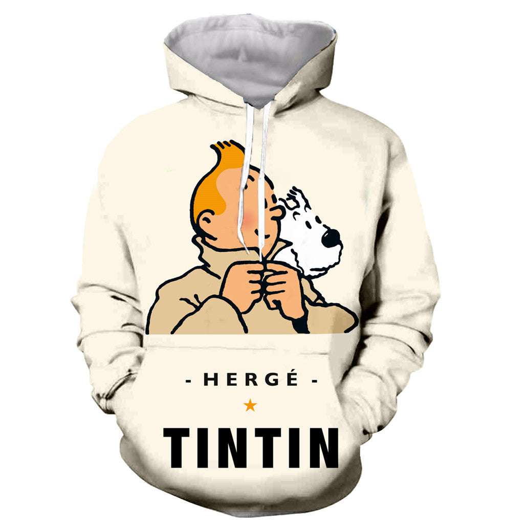 Fashion Tintin 3D Print Long Sleeves Pullover Hoodies