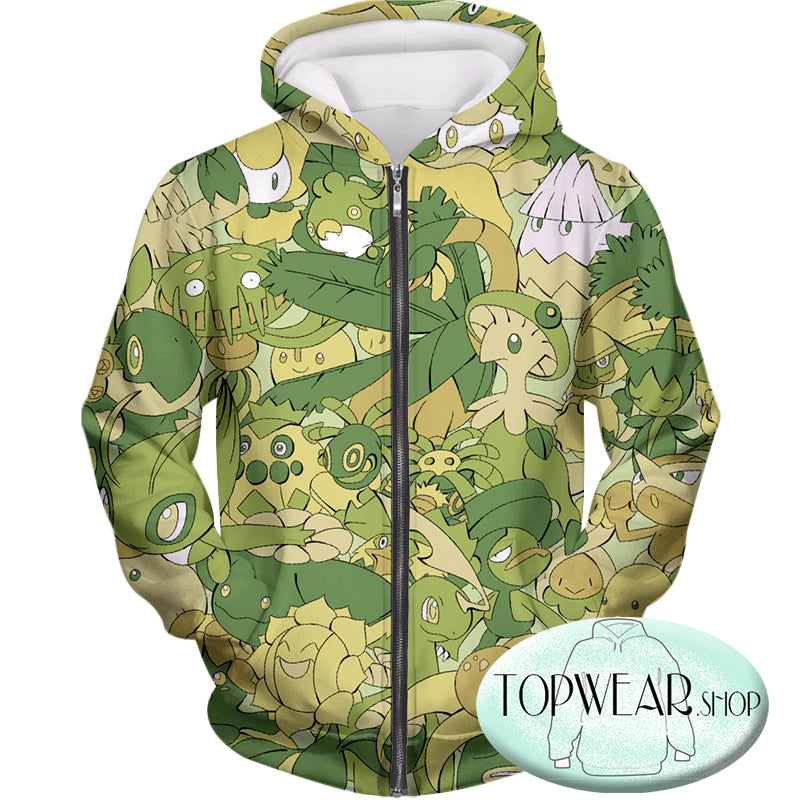 Pokemon Hoodies - All in One Grass Type Pokemons Zip Up Hoodie