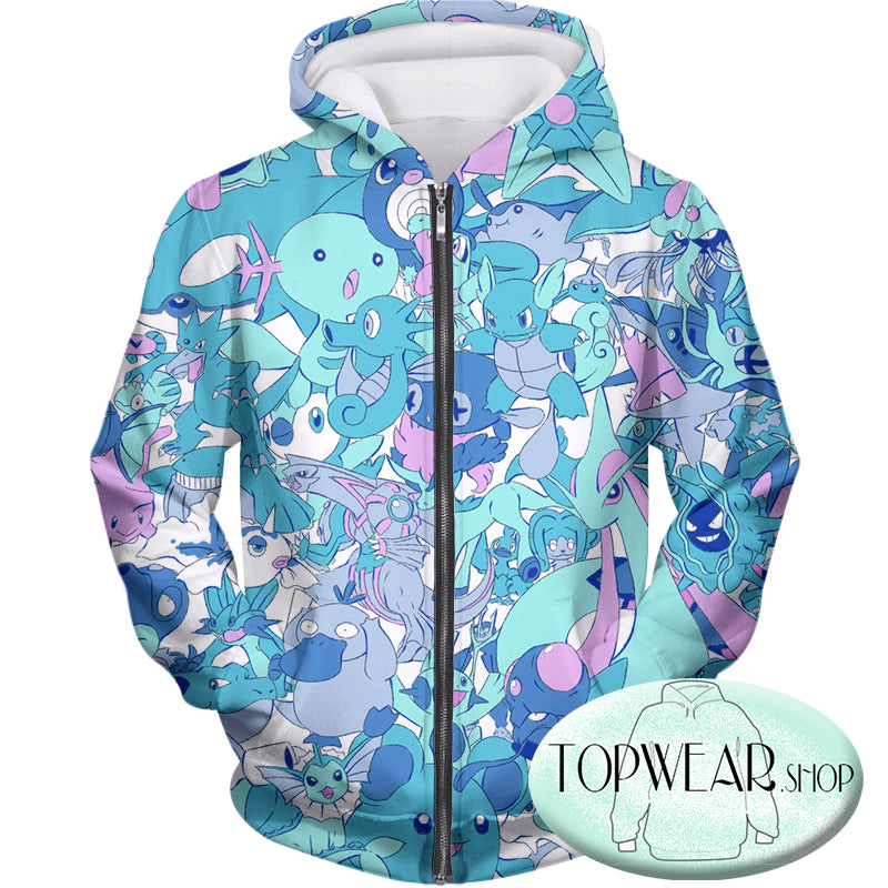 Pokemon Hoodies - Cool All in One Water Pokemons Zip Up Hoodie