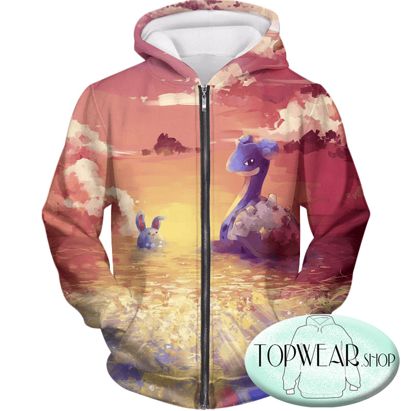 Pokemon Hoodies - Cool Lapras and Azumaril 3D Zip Up Hoodie