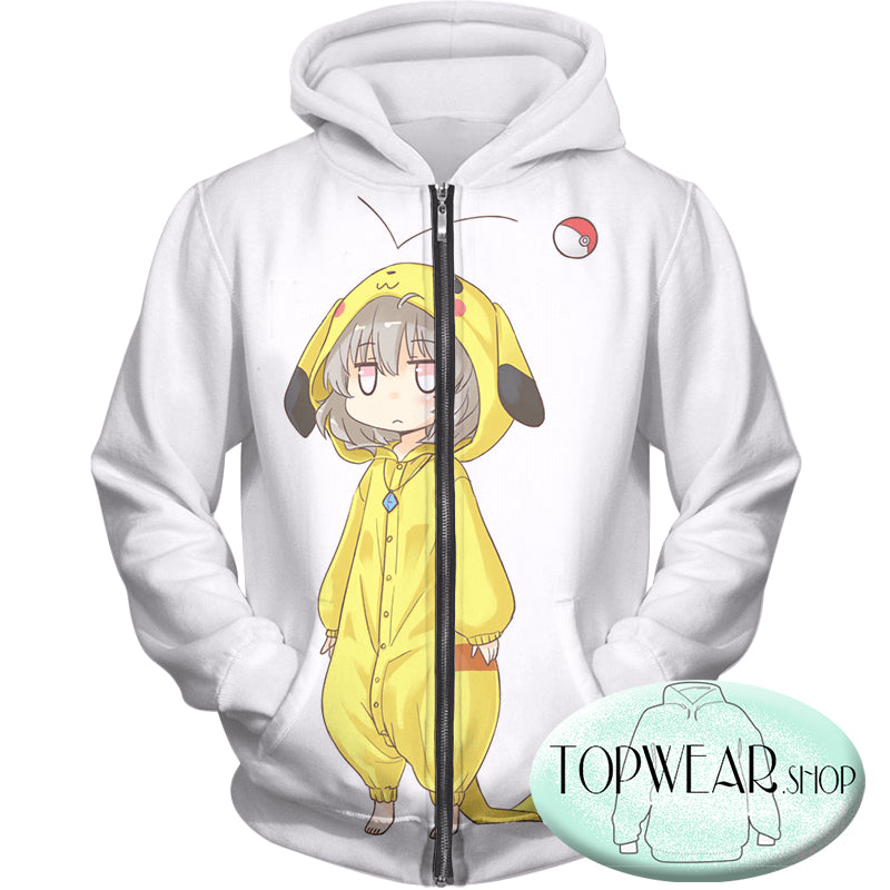 Pokemon Hoodies - Cool Pokemon Pikachu White 3D Zip Up Hoodie