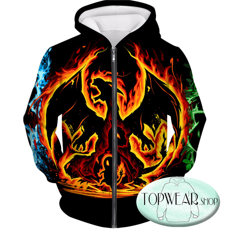 Pokemon Hoodies - Fire Type Charmander Evolution Tree 3D Zip Up Hoodie