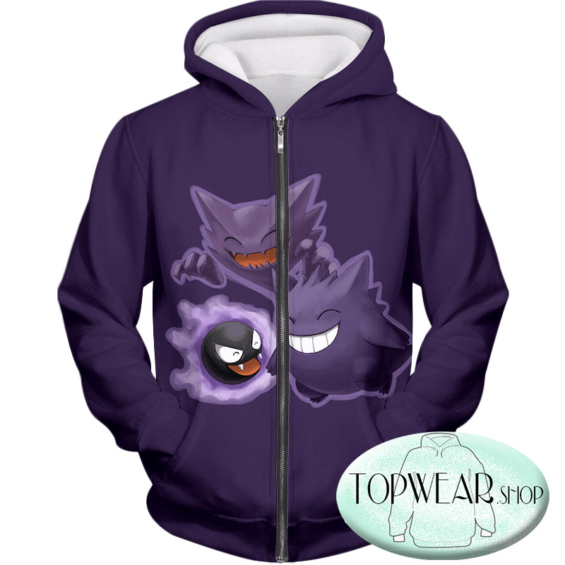 Pokemon Hoodies - Ghastly Hunter and Gengar Cool Anime Zip Up Hoodie