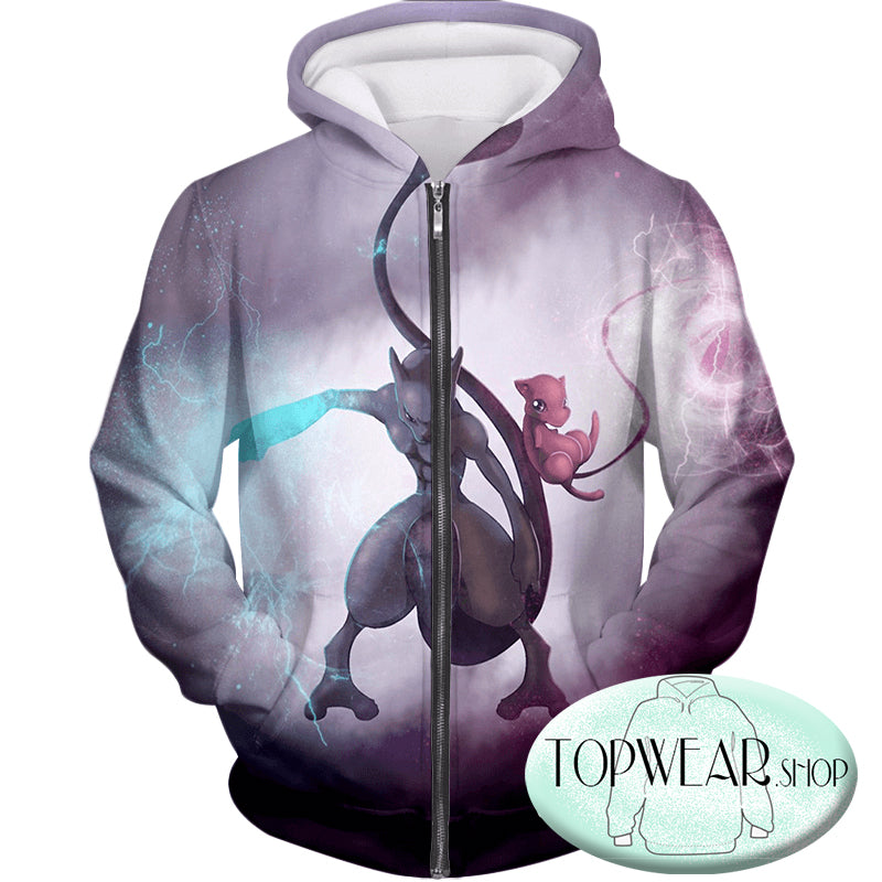 Pokemon Hoodies - Pokemon Combination Mew and Mewto 3D Zip Up Hoodie